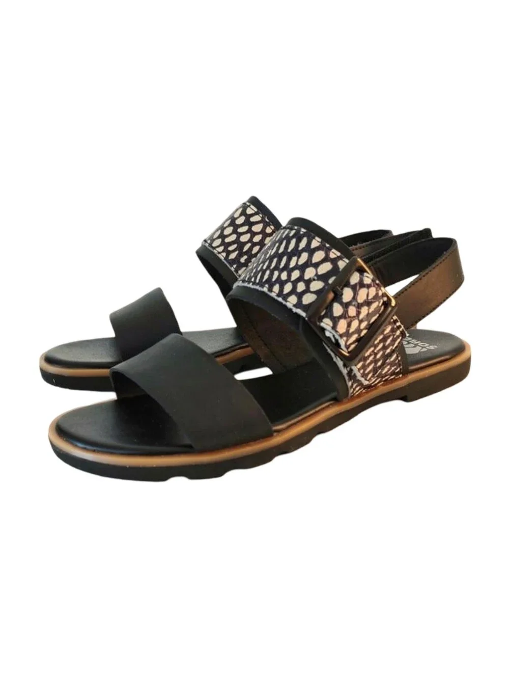 Sorel Ella III Leather Black Sandals Womens Size 6 New